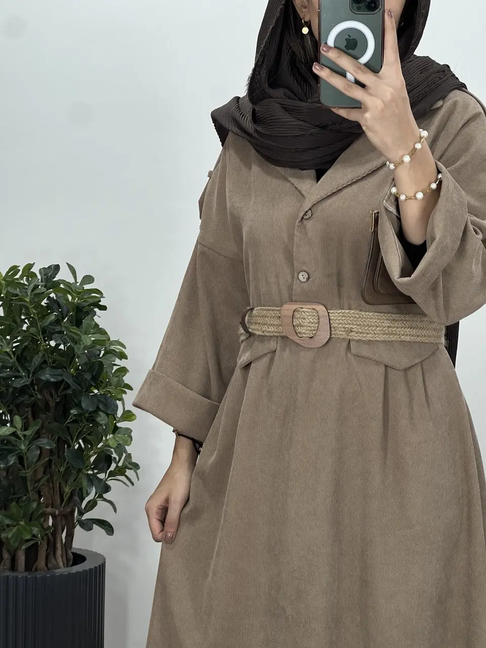 پیراهن مانتویی پاییزه تبسم همراه با کمربند